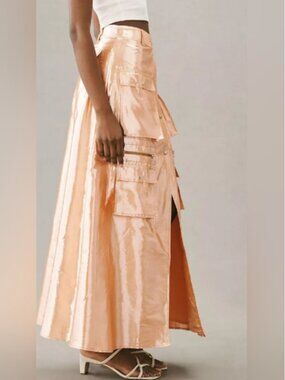 Anthropologie Let Me Be Metallic Cargo Maxi Skirt size XS